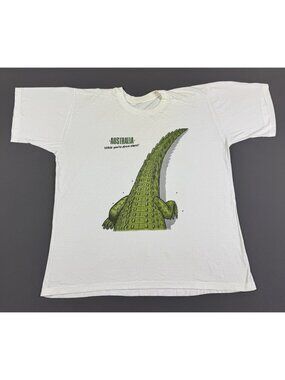 Rare Vintage 90s Australia Aligator Crocodile Art Animal Funny White Promo Tee